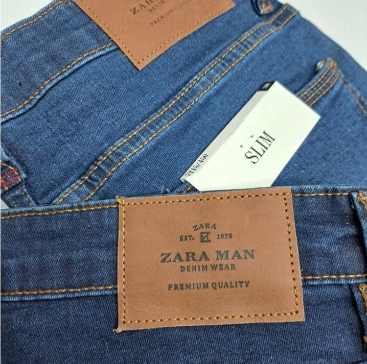 شلوار جین (لی) راسته مردانه اورجینال برند zara, تنوع در ۲ رنگ آبی تیره و آبی میانه سایزبندی کامل فروش بصورت عمده و تک