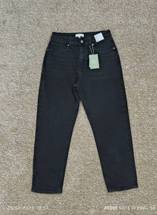 شلوار جین اورجینال زنانه مامفیت H&M Original – مدل Mom Fit Premium – رنگ ذغالی / سایز ایرانی 34 تا 46 ایرانی/ و قد 90